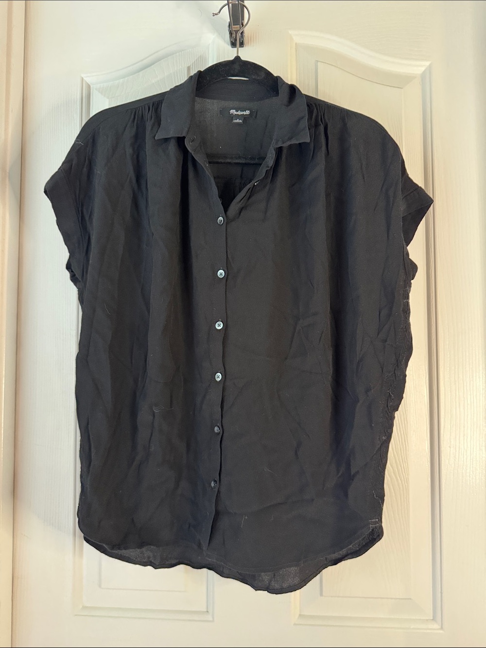 Madewell Black Short Sleeve Button-Down Blouse (BB)